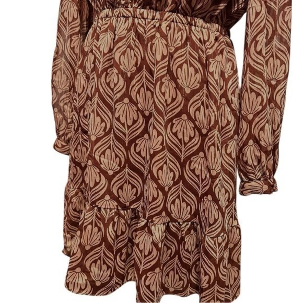 LC Lauren Conrad Floral Ruffle Dress Long Sleeve Shimmer Medium Boho - Picture 8 of 12